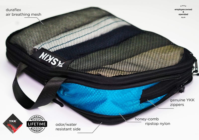 Taskin Compression Packing Cubes | Separate Clean & Dirty Compartments w/Flexible Separator | YKK Zippers | Set of 6 (2XL + 2L + 2M) - Image 4